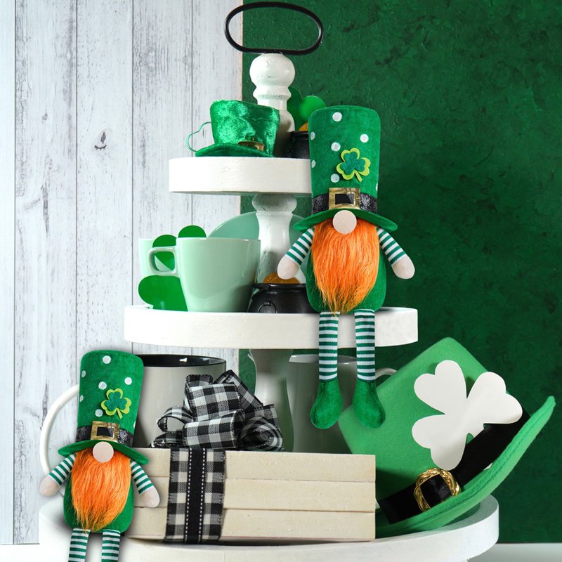 St Patrick's Day Gnome Decoration - Plush Irish Shamrock Hanging Ornaments