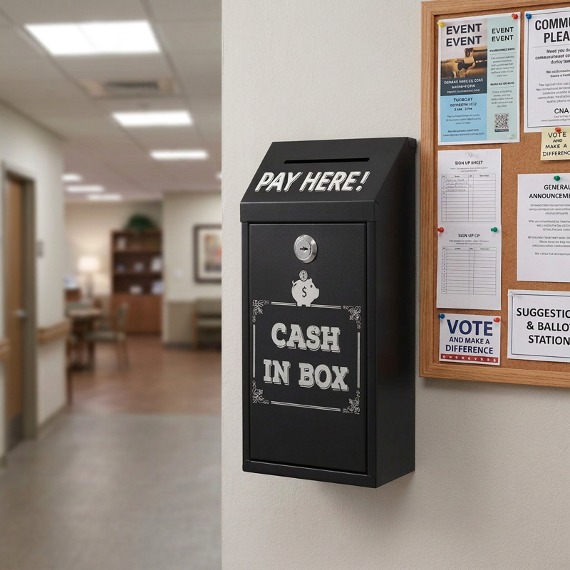 Metal Donation Box with Key Lock Wall Mount Rustproof Suggestion Box