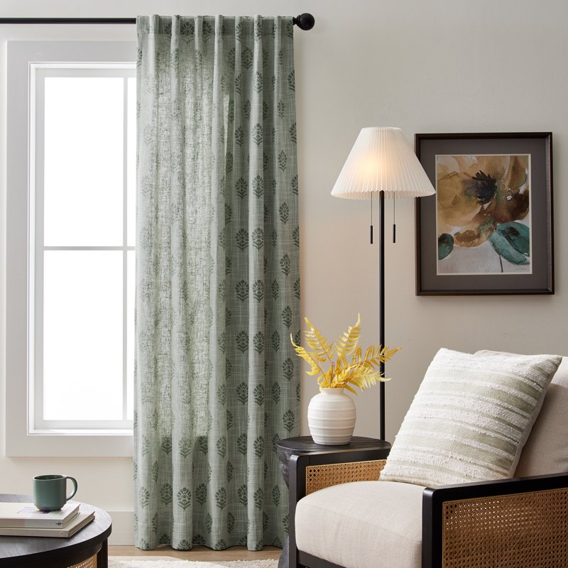 Light Filtering Floral Curtain Panel - Green Ash, 50x84 Inches