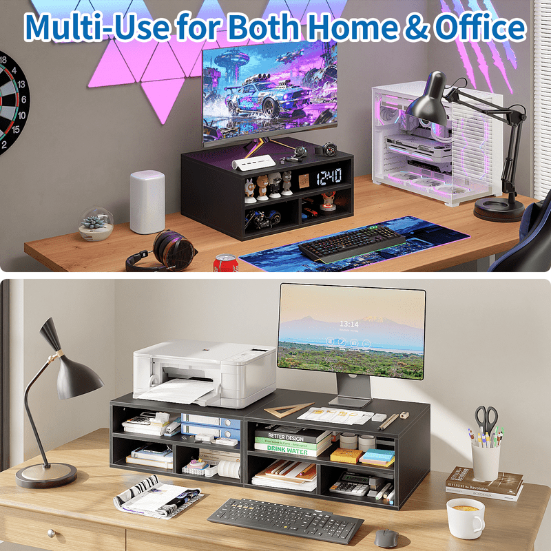 YQ JENMW Desktop Printer Stand with 2-Tier Open Storage Shelves, Black, 3 Compartments
