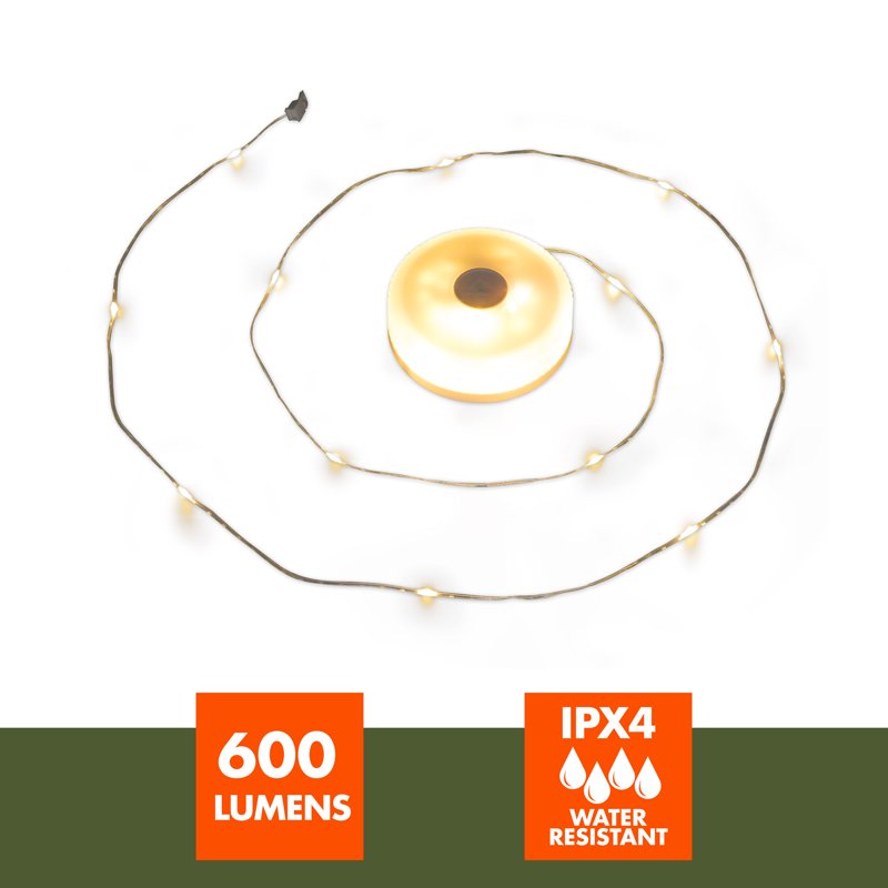 2-in-1 Camping Light with 600-Lumen Lantern & 32.5 ft String Light - Rechargeable