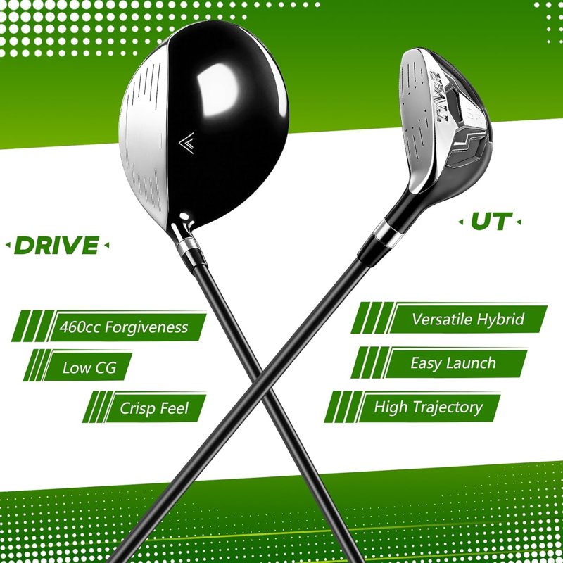 Tivor 6-Piece Golf Clubs Set for Right-Handed Men ( Beginner ) – Driver, Hybrid, 7 Iron, 9 Iron, Sand Wedge, Putter & Stand Bag