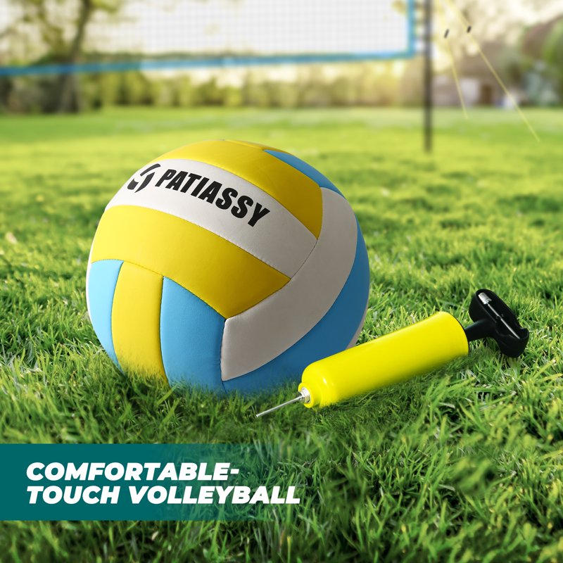 Outdoor Portable Volleyball Net Set System - Adjustable Height, Steel Poles, PU Volleyball, Carrying Bag