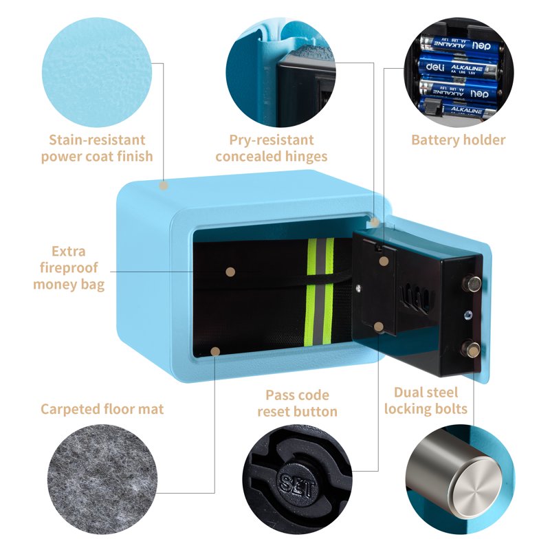 Digital Steel Safe Box with Fireproof Money Bag for Home Security