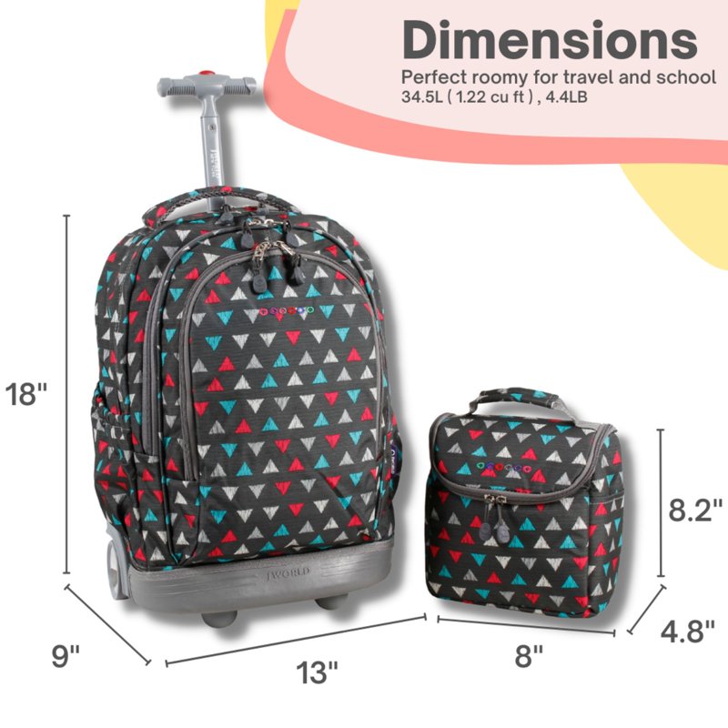 Girls Rolling Backpack and Lunch Bag Set - 18 Inch Durable Travel & School Accessory