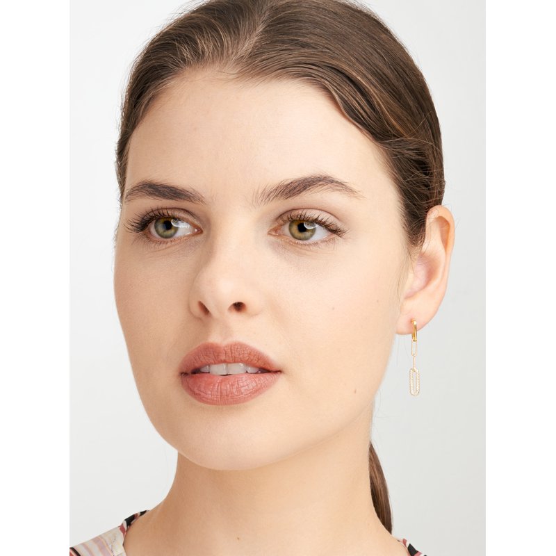 Gold Over Sterling Silver Cubic Zirconia Paperclip Earrings - Hypoallergenic