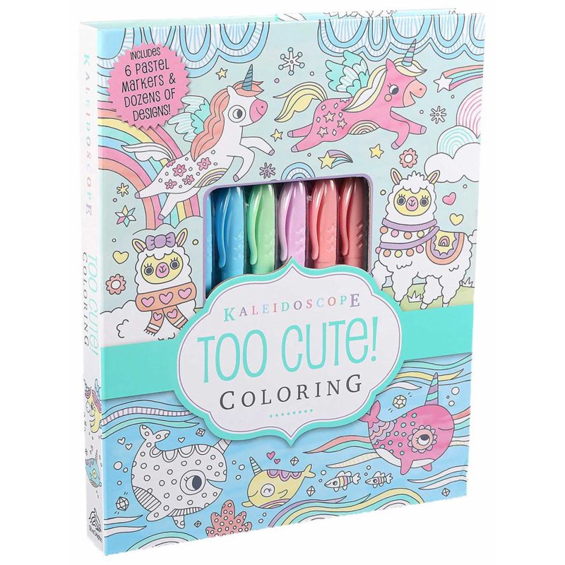 Kids Coloring Kit with 6 Pastel Markers - 64 Pages of Cute Designs