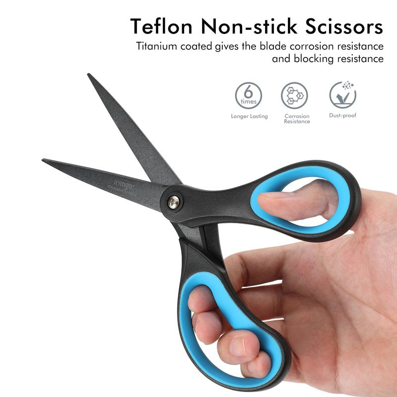 Office Scissors, Titanium Coated Blades, Non-Stick 8", 2 Pack - Black & Blue