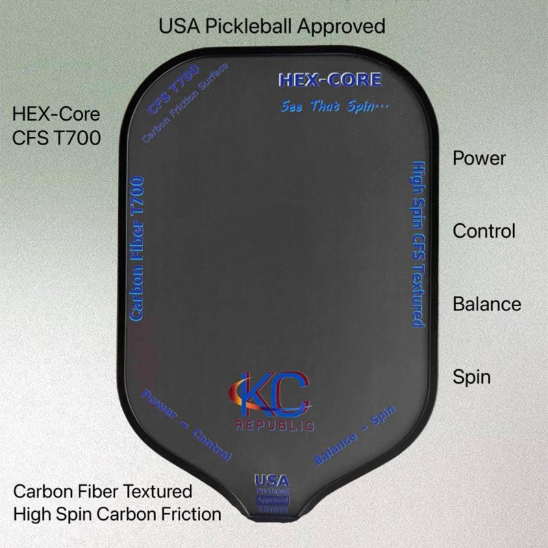 Pickleball Paddles - USAPA Approved T700 Carbon Fiber, 16mm Honeycomb Core, High Spin Textured Surface