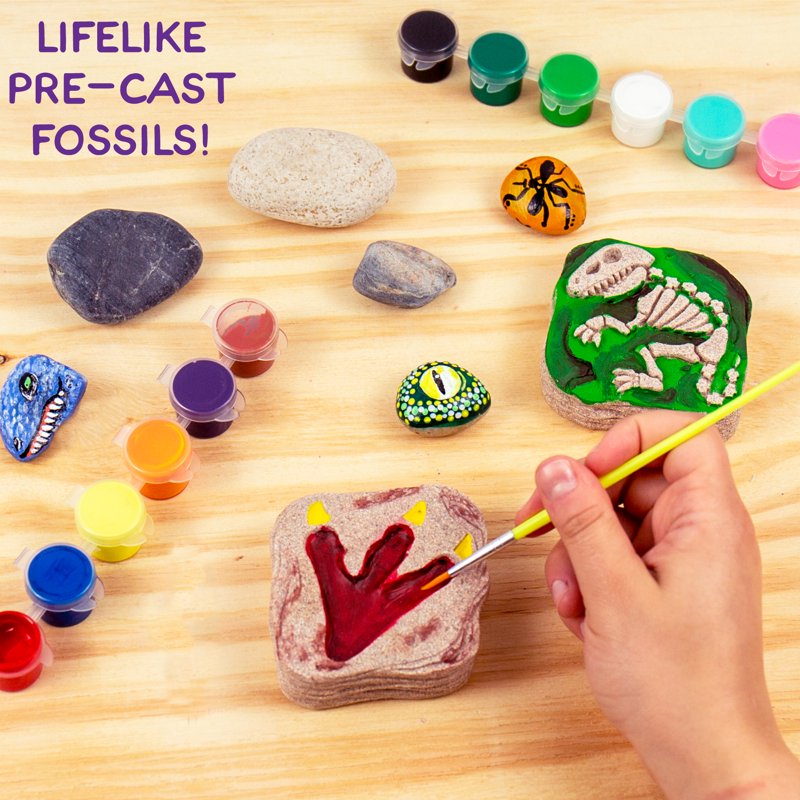 Kids Dinosaur Rock Painting Kit with Fossils and Stones - Creative Art Set for Ages 6+