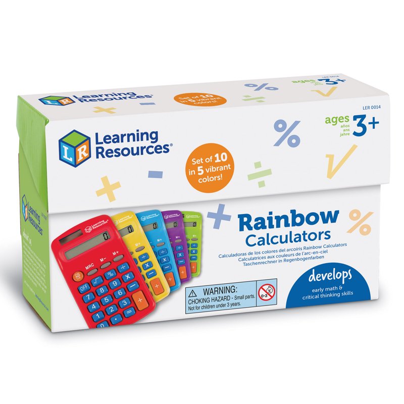 Set of 10 Solar-Powered Rainbow Calculators for Elementary Math