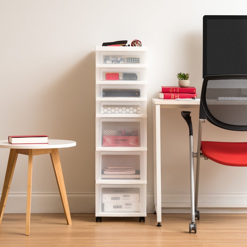 Plastic Storage Rolling Cart with 7 Drawers, White Office Organizer
