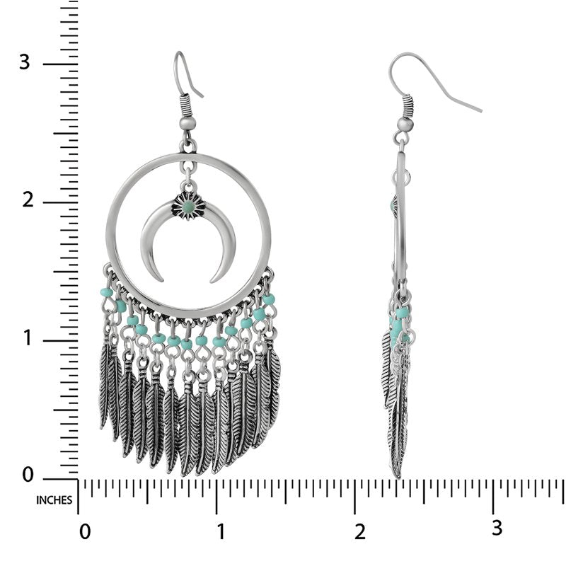 Women's Faux Turquoise Circle Feather Earrings - Boho Statement Jewelry