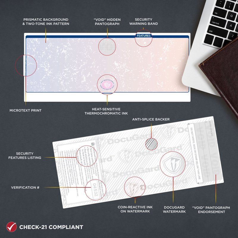 Business Checks - Blue/Red Prismatic Top Check Stock 8.5 x 11 Inches, 500 Sheets