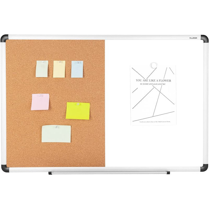 2-in-1 Magnetic Whiteboard and Cork Bulletin Board - 24 x 36 Inches