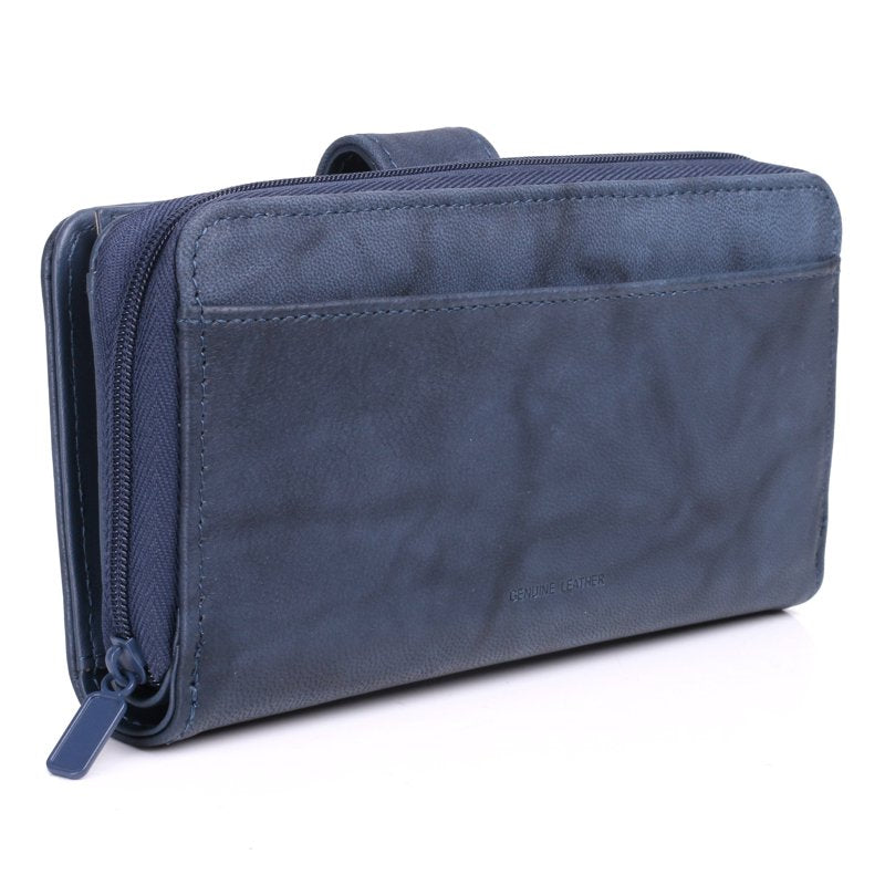 Women's Leather Checkbook Wallet with Multiple Card Slots and Zippered Compartments