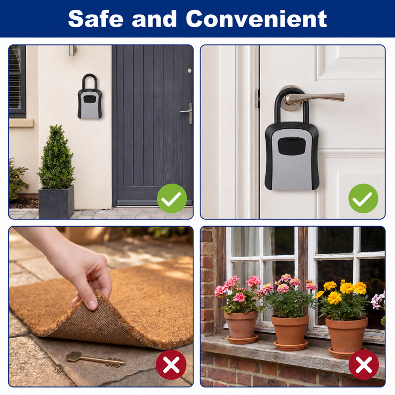 Weatherproof Key Lock Box with Resettable 4-Digit Code for Outdoor Security - Holds 5 Keys