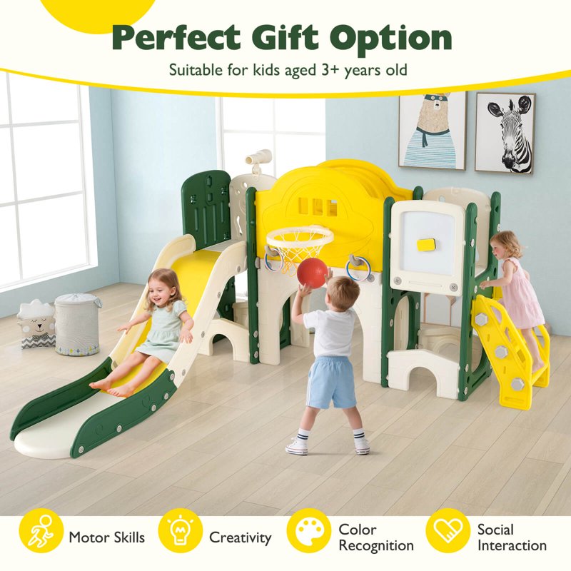 10-in-1 Toddler Indoor Playground Set with Slide, Whiteboard & Telescopic Ring Toss