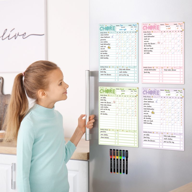 Magnetic Dry Erase Chore Chart for Family - 8.5x12 Inches with 6 Fine Point Markers