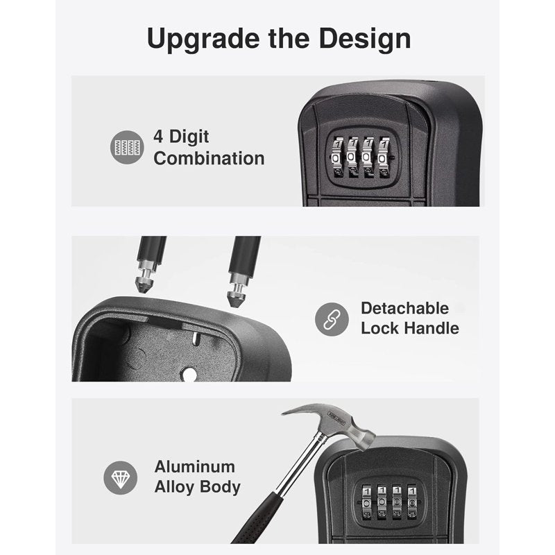 Portable Wall-Mounted Key Lock Box with Combination Code, Weather-Resistant Metal Safe for Home & Office