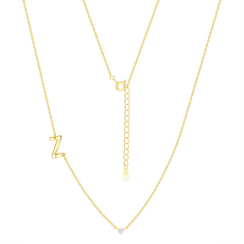 Initial Necklace Set with Cubic Zirconia - 14KT Gold Flash Plated Jewelry
