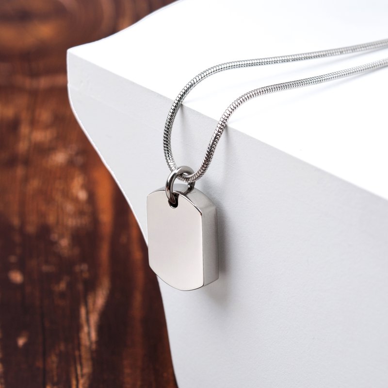 Dog Tag Cremation Necklace with Keepsake Urn - Silver Memorial Pendant, No Engraving