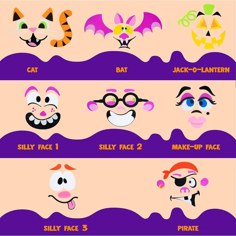 Joyfy 16 Pack Halloween Foam Pumpkin Decorating Kit - 16 Designs, Kids Party Favors