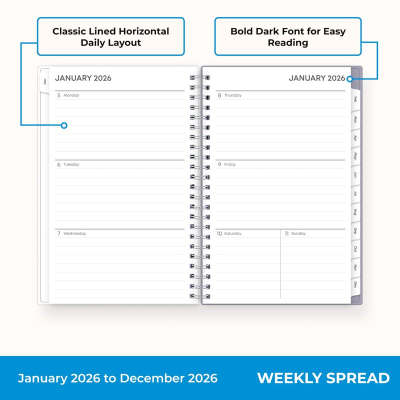 2026 Weekly & Monthly Planner Calendar | 5 x 8 Inch Flexible Cover