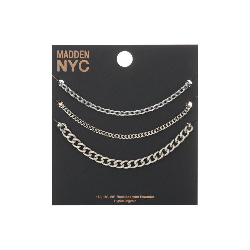 Women's 3-Piece Mixed Chain Necklace Set - Rhodium, Gold, Silver Options