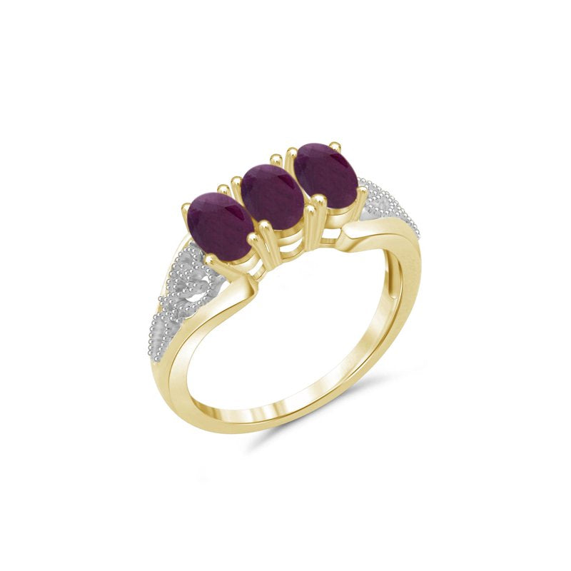 Genuine 1.45 Carat Ruby Birthstone Ring in 14K Gold Plated Silver - Hypoallergenic Jewelry