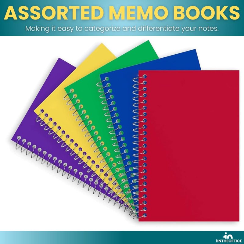 4x6 College Ruled Wirebound Memo Books - Assorted Color Notepads, 50 Sheets, 10 Pack