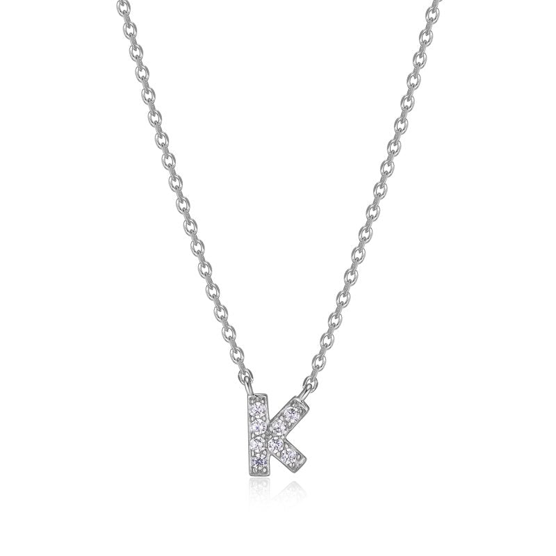 Women's Initial Letter CZ Necklace in Sterling Silver - 18 Inch