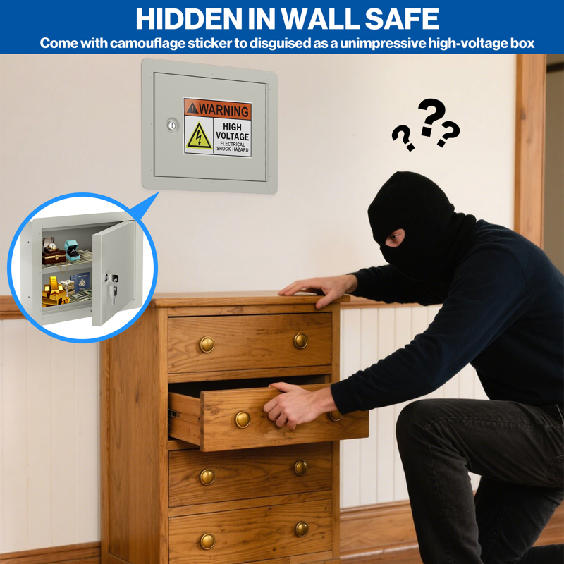 In Wall Money Safe with Key Lock - Heavy Duty Steel Discreet Security Box