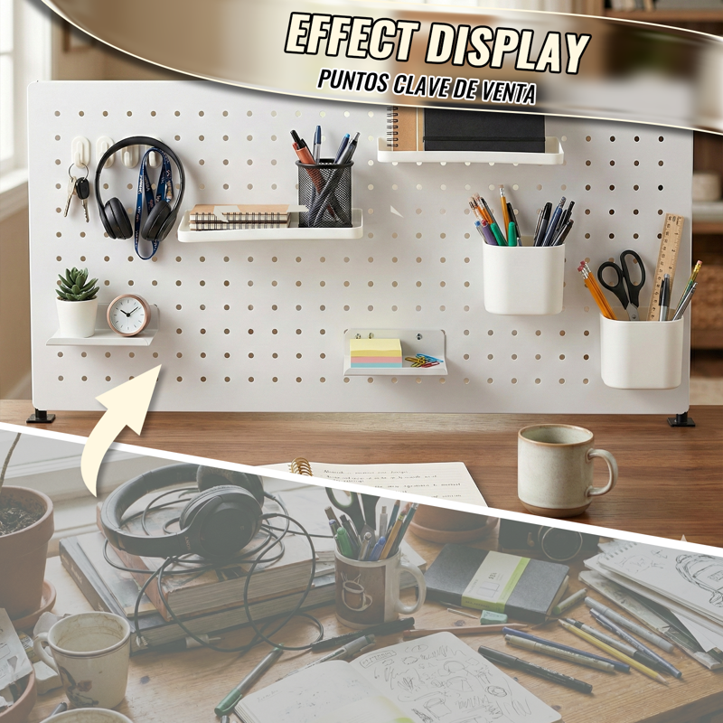 Desk Pegboard Organizer Kit with Hooks Trays & Pen Holders for Office & Craft Space