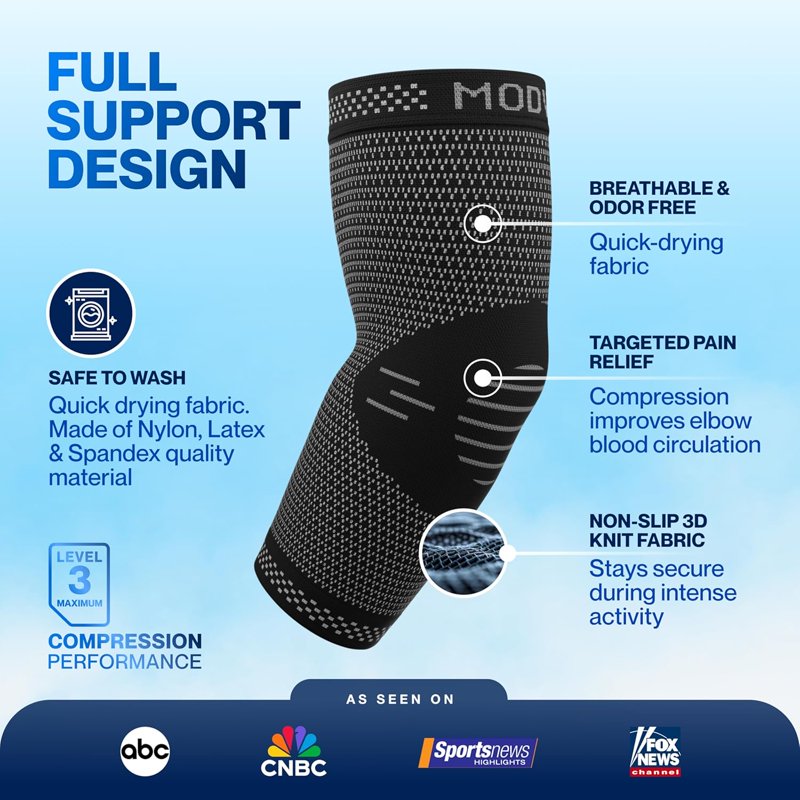 Elbow Support Brace 2 Pack - Breathable Compression Sleeves for Pain Relief and Stability