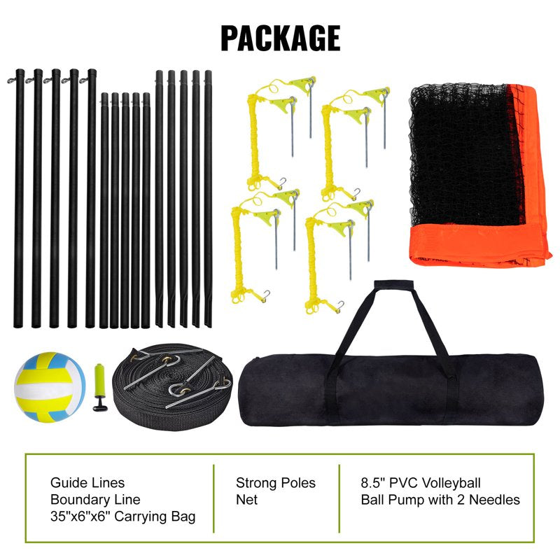 Portable Volleyball Net Set 14x14ft with Steel Poles & Carrying Bag - Backyard & Beach Game Equipment