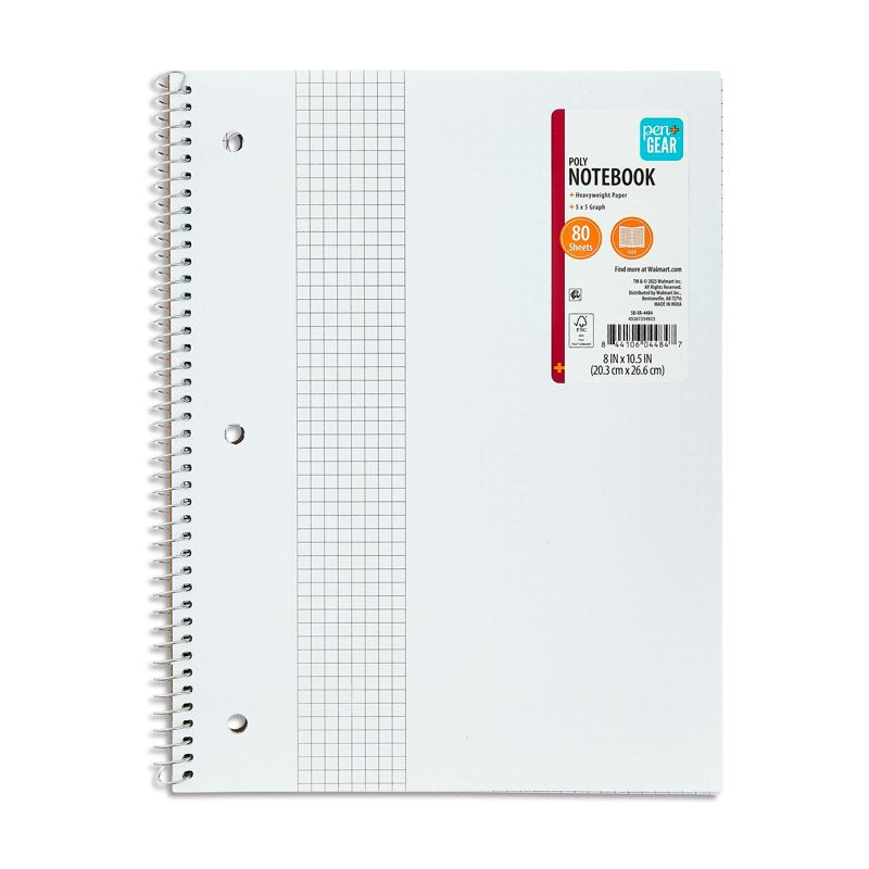 1-Subject Grid Ruled Notebook with Poly Cover - 80 Sheets, 8.5 x 10.5 in