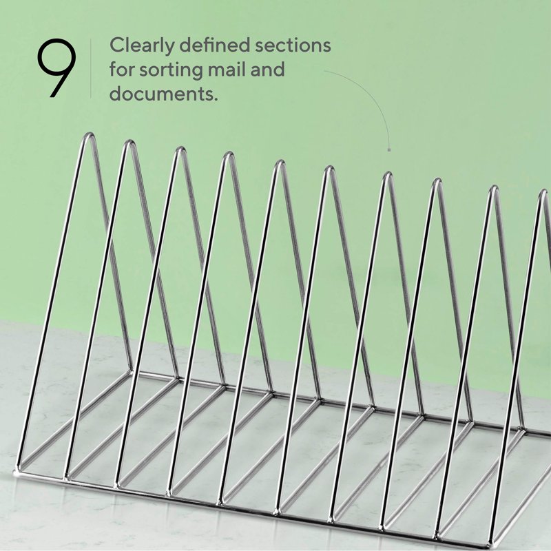 Triangle-Shaped Desktop File Organizer - 9 Compartments, Silver