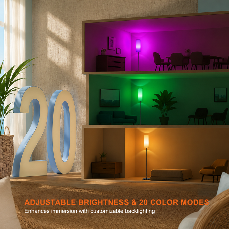 Smart RGB Floor Lamp with Music Sync, Remote Control & App, 67 Inch Tall