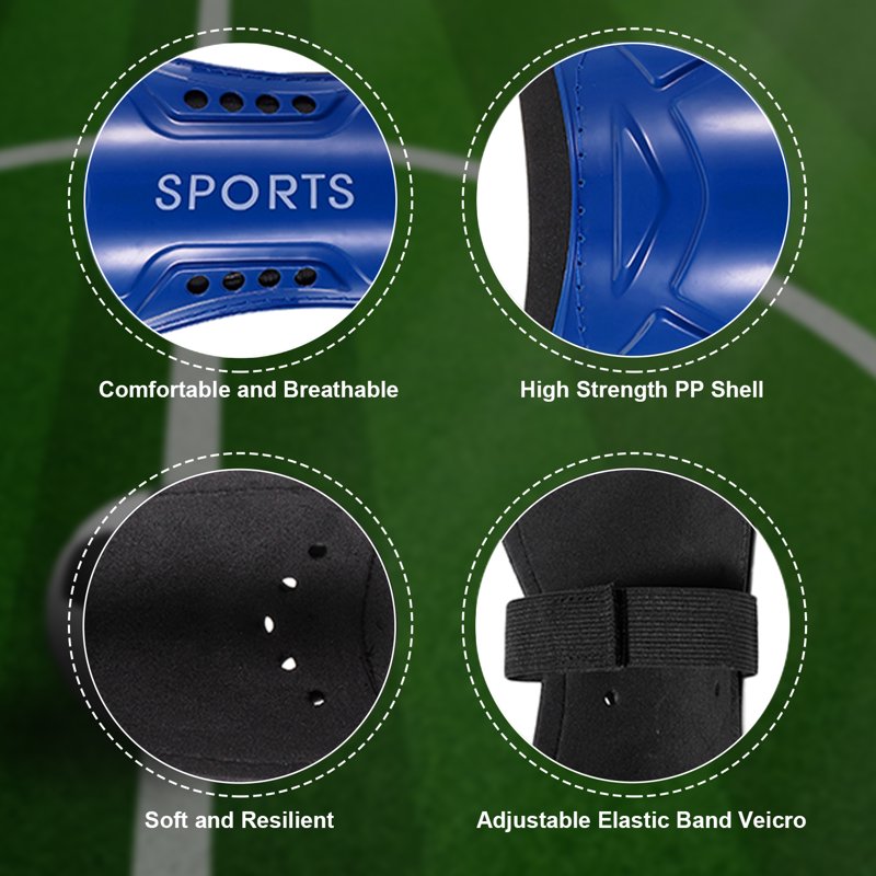 Kids Soccer Shin Guards with Socks Set - 2 Pairs Calf Protection, Blue & Black