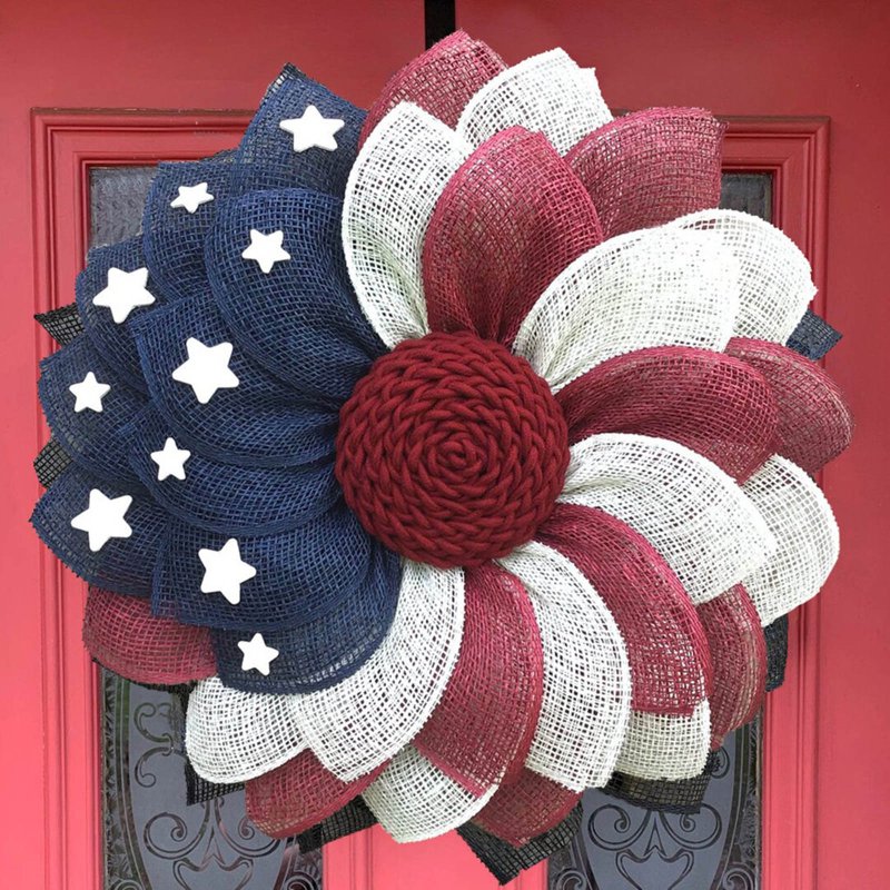 Patriotic 4th of July Wreath for Front Door Summer Holiday Decor Red White Blue