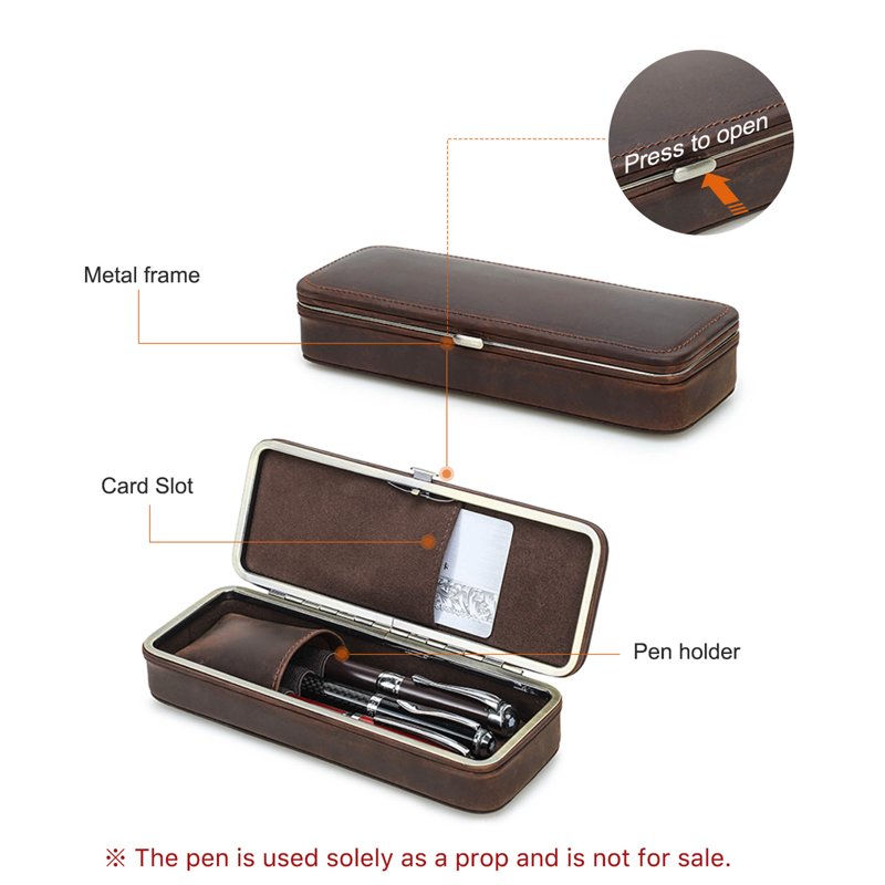 Genuine Leather Fountain Pen Case for 3 Pens with Card Slot - Handmade
