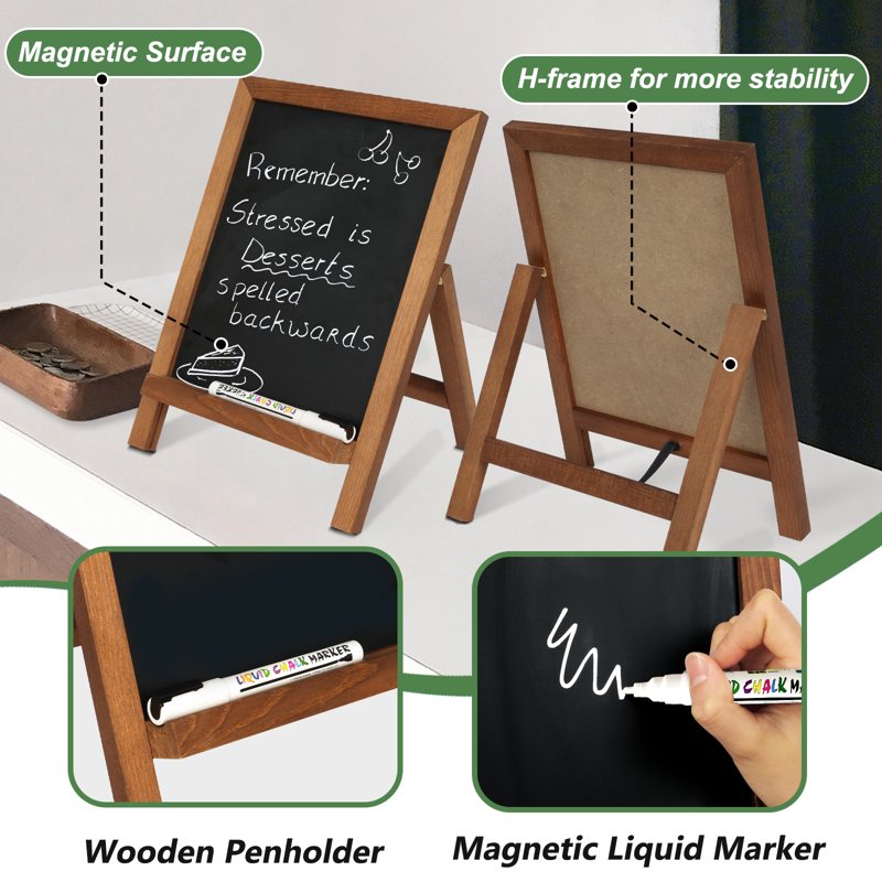 Small 10x14 Inch Magnetic Chalkboard Sign with Wooden Frame for Wedding & Kitchen