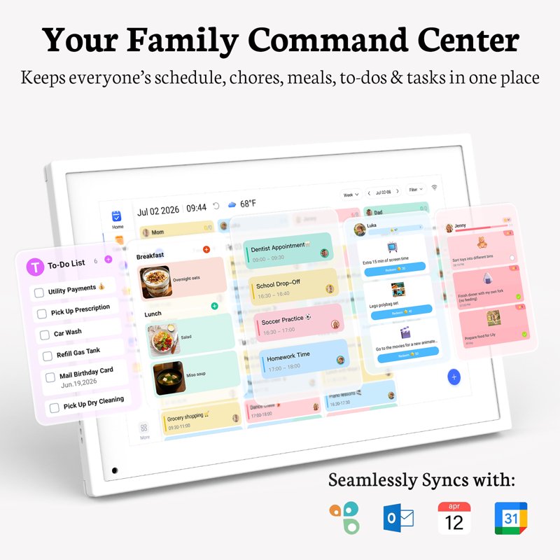 Digital Family Calendar 10.1 Inch Touch Screen Wall Planner Chore Meal Organizer