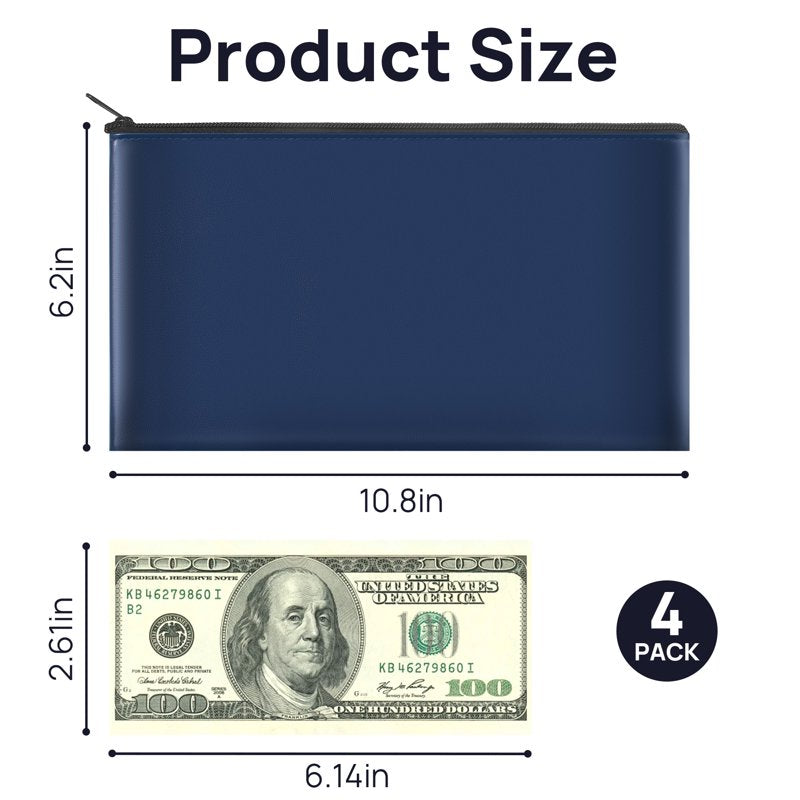 4 Pack Zippered Money Bags for Cash Coins Bills & Small Valuables