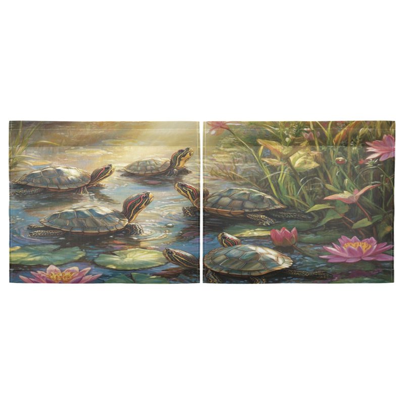 Set of 2 Kitchen Window Curtains Sunlit Turtle Pattern 27x24/36in - Privacy & Light Control