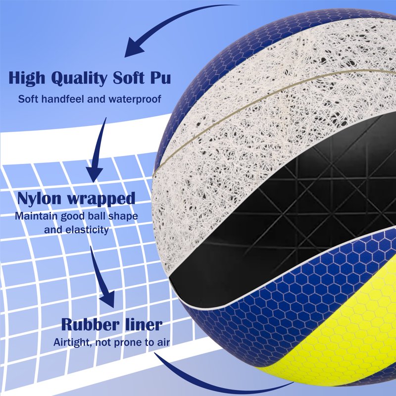 Size 5 Volleyball for Youth & Beginners Indoor Outdoor Beach Play Bright Yellow & Blue