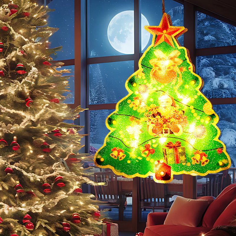 Battery Operated Christmas Window Hanging Lights with Suction Cups - Indoor Holiday Decor