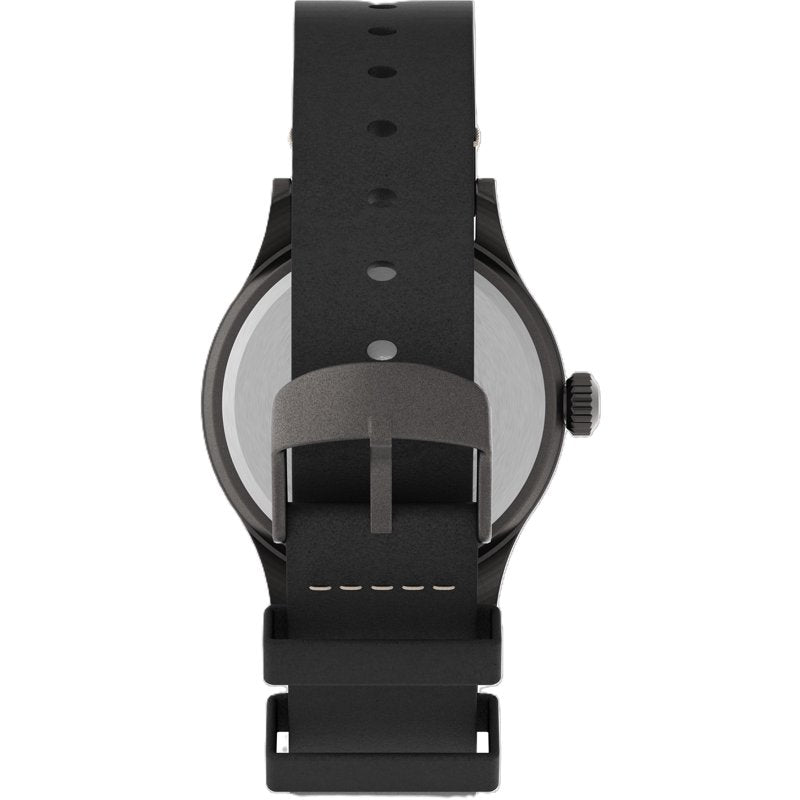 Men's Black Leather Strap Watch with Date and Indiglo Light - 40mm