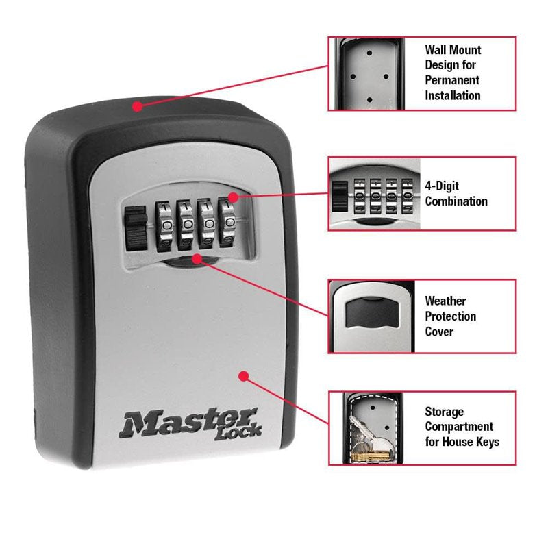 Wall Mount Lock Box with Resettable 4-Digit Combination - Secure Keys